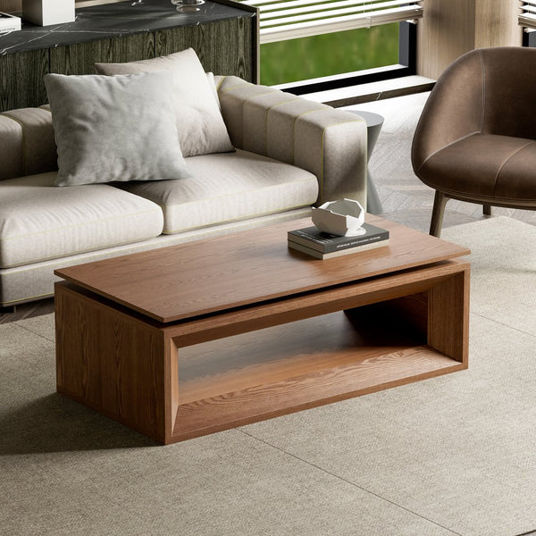 English Elm 43.3'' Wood Veneer Lift Top Coffee Table with Hidden Storage for Living Room Walnut W1435P453255