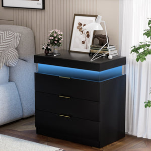 English Elm Nightstand with Built-in Charging Station Rgb Led Lighting and Sliding Top Drawer Black W1162P246397