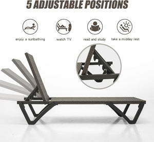 English Elm Pool Aluminum Chaise Lounge Set of 2 with Wheels, 5-Position Recline, Quick-Dry Textilene, Weather-Resistant Comfort for Patio Rattan W1859P396212