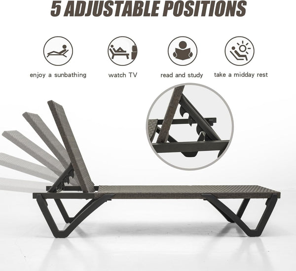 English Elm Pool Aluminum Chaise Lounge Set of 2 with Wheels, 5-Position Recline, Quick-Dry Textilene, Weather-Resistant Comfort for Patio Rattan W1859P396212