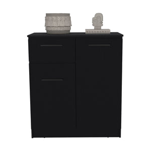 English Elm Dresser with Spacious 3-Drawer and Single-Door Cabinet, Engineered Wood, Sleek Modern Storage Design Black 40 L x 24 W x 3 H B097S00098