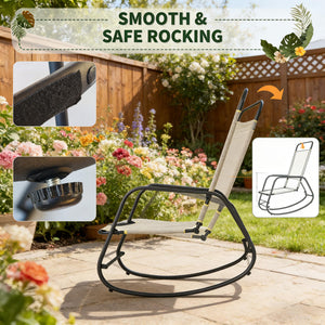 English Elm Relaxing Sling Fabric Outdoor Rocking Chair with Steel Frame for Porch or Poolside Deck T3971P445266