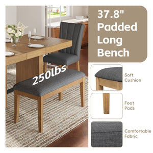 English Elm Topmax Farmhouse Extendable Rubberwood Dining Set Seats Six with Bench and Linen Chairs Brown+Gray N717S000089E