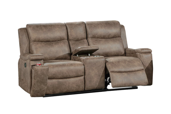 English Elm Modern Reclining Loveseat with Console Cup Holders Faux Leather Plush Seating Auburn B011P469517