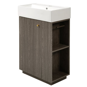 English Elm [video]21.6" Freestanding Bathroom Vanity Ceramic Sink Wavy Door Mdf Cabinet Small Bath Dark Gray N729P285504G