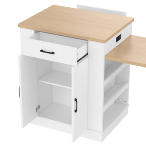English Elm Extendable Kitchen Island with Storage Drawers Open Shelving and Cabinet in White W1580S00273