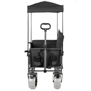 English Elm 3-in-1 Collapsible Wagon with Canopy Bench Tabletop and All-terrain Wheels for Camping Black W2932P417654