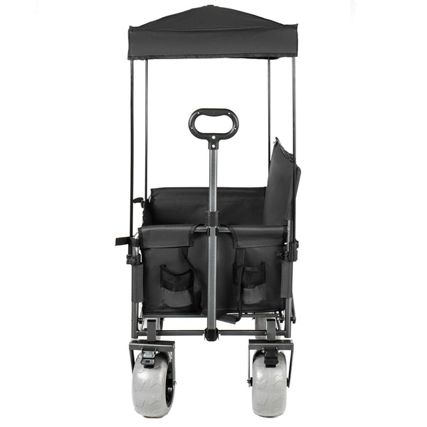 English Elm 3-in-1 Collapsible Wagon with Canopy Bench Tabletop and All-terrain Wheels for Camping Black W2932P417654