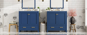 English Elm 60" Blue Double Vanity with Ceramic Sinks, Solid Wood Frame, Divided Drawers & Soft-Close Doors N729P000001C