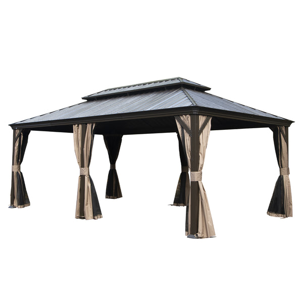 English Elm 12' X 20' Hardtop Gazebo - Durable Metal Canopy With Drainage, Curtains & Netting For Outdoor Comfort W1859S00145