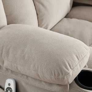 English Elm Swinging reclining massage sofa with 360° swivel, heated 8-point massage, USB & dual cup holders Beige W1521P303168