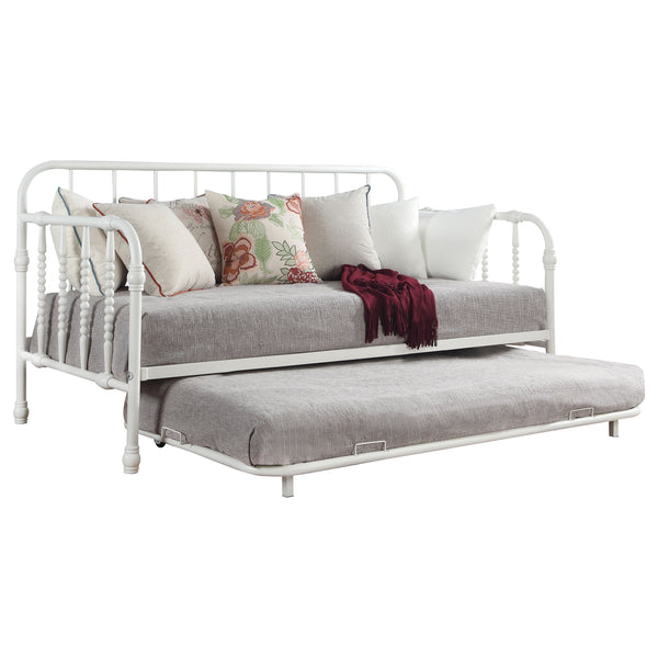 English Elm Ula White Twin Metal Daybed with Trundle — Classic Bobbin Rails, Space-Saving Guest Sleep Solution B062P340738