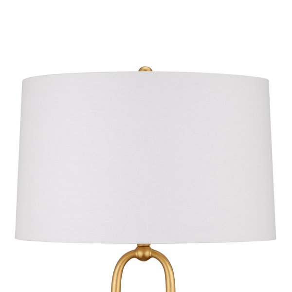 Glossary Floor Lamp - Contemporary Gold Leaf Design with Off-White Linen Shade & Black Marble Base