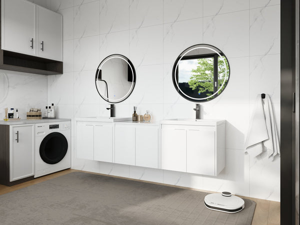 English Elm 72" Float Mount Double Sink Bathroom Vanity Glossy White Plywood Soft Close W999S00535