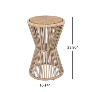English Elm Scott Living Nara Outdoor Acacia Wood Side Tables with Woven Rope Iron Frame Set Beige,Light Teak N770PS2354692L