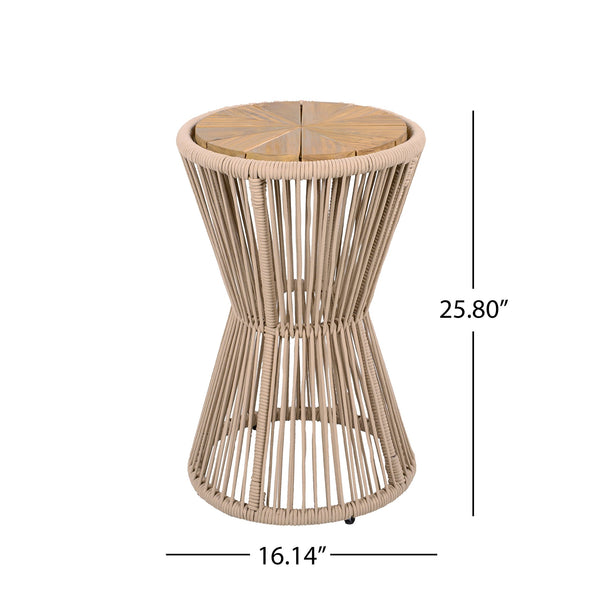 English Elm Scott Living Nara Outdoor Acacia Wood Side Tables with Woven Rope Iron Frame Set Beige,Light Teak N770PS2354692L