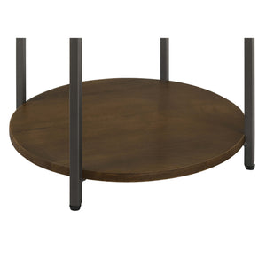 English Elm Bleskin Round Marble Top Side Table with Mango Wood Shelf and Gunmetal X Base B062P447941