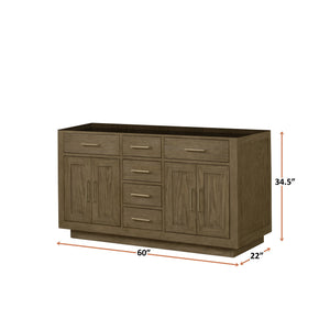 English Elm Grey Grey Oak Double Bath Vanity 60 in W x 22 in D - Midcentury 2-Sink Wood Cabinet, Soft-Close Drawers, Fully Assembled B2731P257742