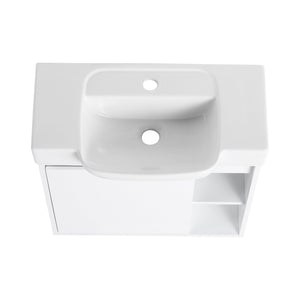 English Elm 24'' Floating Wall Mounted Bathroom Vanity with Ceramic Sink and Soft Close Cabinet Glossy White W999P426636