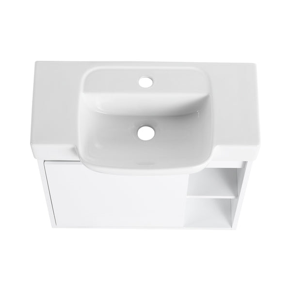 English Elm 24'' Floating Wall Mounted Bathroom Vanity with Ceramic Sink and Soft Close Cabinet Glossy White W999P426636