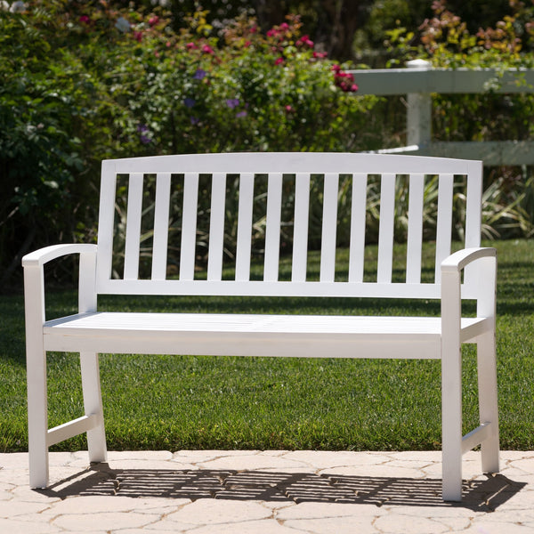 English Elm Christopher Knight Home® - LOJA Bench - Acacia Wood Outdoor Bench with Ergonomic Curved Backrest, Durable Stable Construction White 57495.00ACAWHI