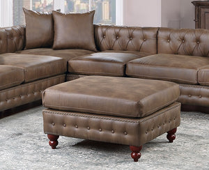 English Elm 1pc Cocktail Ottoman Breathable Leatherette Tufted Accent Bench with Handcrafted Gourd Wooden Legs, Stylish Living Room Statement piece Dark Coffee 32 L x 15 W x 36 H B011P234291