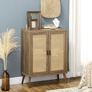 English Elm HOMCOM Rattan Door Sideboard Buffet Cabinet with Adjustable Shelves, Anti-Tip Brown Storage Accent W2225P173881