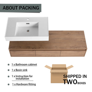English Elm 60-Inch Wall-Mounted Bathroom Vanity With Stylish Resin Sink, Soft-Close Drawers & Modern Design W999S00355