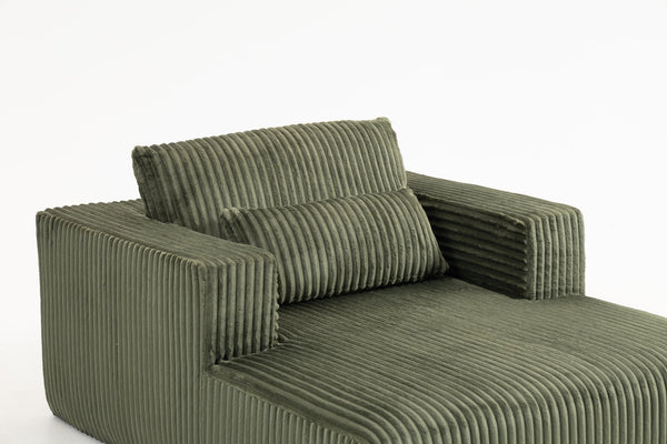 English Elm Sofa Bed Compact Corduroy Convertible Sleeper with Lumbar Pillows for Studio Apartments Green W3326P345960