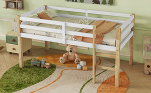 English Elm Solid Twin Loft Bed Natural-White Rubberwood with Ladder, Strengthened Slats, Storage-Ready Design W504P233031