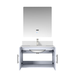 English Elm Glossy 30in White Bath Vanity with Cultured Marble Top, Chrome Faucet, Scratch-Resist Countertop, LED Mirror B2731S01308