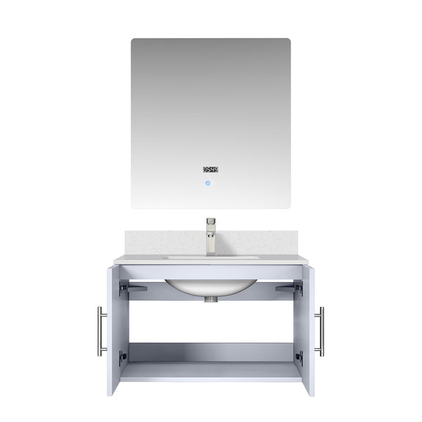 English Elm Glossy 30in White Bath Vanity with Cultured Marble Top, Chrome Faucet, Scratch-Resist Countertop, LED Mirror B2731S01308