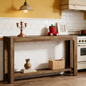 English Elm Practical Geometric Console Table with Matte Black Wood Grain Finish for Entryway or Sofa T3971P450538