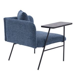 English Elm Leisure Linen Accent Chair with Built-in Side Table Pockets and Lumbar Pillow Modern Navy W395P453310