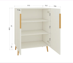 English Elm Modern White Sideboard with Gold Handles - Ancient White Engineered Wood Buffet, Durable Storage Organizer W2139P306488