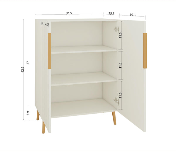 English Elm Modern White Sideboard with Gold Handles - Ancient White Engineered Wood Buffet, Durable Storage Organizer W2139P306488