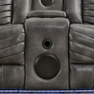 English Elm M073 Three Piece Faux Leather Reclining Sofa Set with Led Base Lighting Living Room Grey W1805S00174