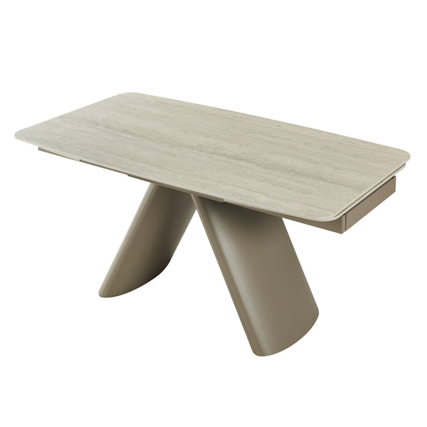 English Elm Retractable Sintered Stone Extendable Dining Table Seats Eight with Steel Base W5630S00002