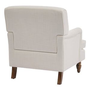 English Elm Vintage Linen Armchair with Rolled Arms and Turned Wood Legs — Plush Cushions, Sturdy Support, Timeless Accent for Living Spaces Cream 29.84 L x 29.5 W x 18.42 H N701P326070C