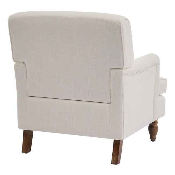 English Elm Vintage Linen Armchair with Rolled Arms and Turned Wood Legs — Plush Cushions, Sturdy Support, Timeless Accent for Living Spaces Cream 29.84 L x 29.5 W x 18.42 H N701P326070C