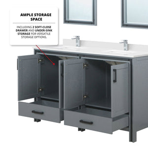 English Elm Dark Grey Double Bath Vanity 60 in W x 22 in D with White Quartz Top, Chrome Faucet, 22x32 Mirrors and Scratch-Resistant Countertop Protection B2731S01127