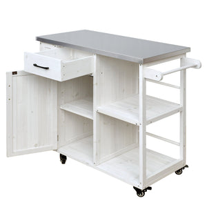 English Elm Foldable Outdoor Kitchen Cart with Stainless Worktop Fir Wood Frame and Lockable Wheels White N719P380278K