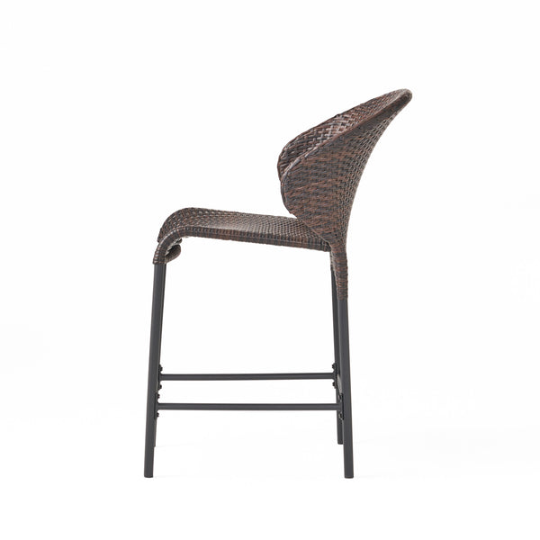 English Elm Rattan Outdoor Counter Stools Set of 4 Pe Wicker Iron Frame Resort Pool Deck N772P368971D