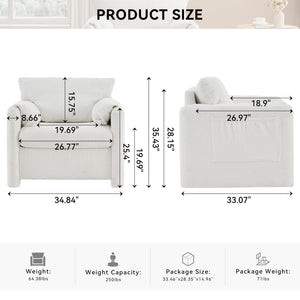 English Elm 002 Plush Chenille Accent Chair with High-Resilience Cushion, Compact Single Seater for Cozy Living Spaces W2636P232353