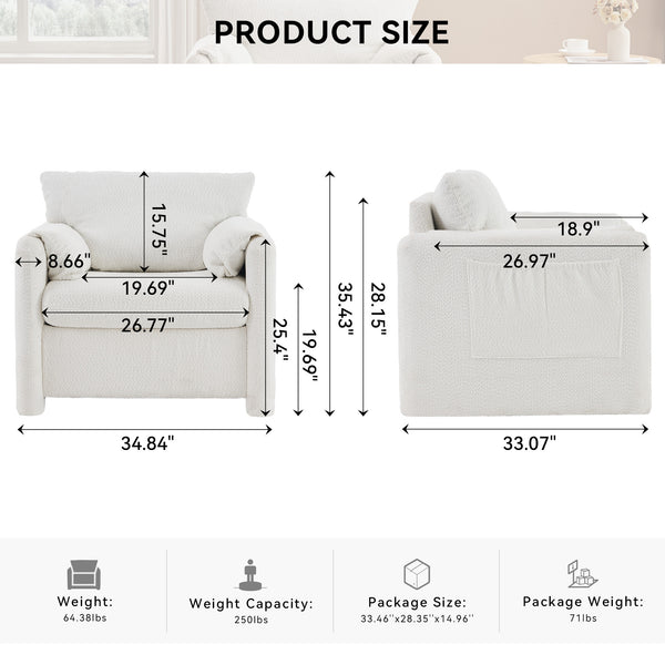 English Elm 002 Plush Chenille Accent Chair with High-Resilience Cushion, Compact Single Seater for Cozy Living Spaces W2636P232353