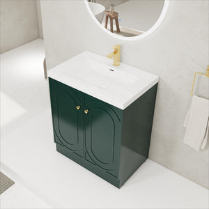English Elm 30" Modern Freestanding Bathroom Vanity with Resin Sink, Soft-Close Doors, Adjustable Shelf, Durable Plywood Finish Dark Green W999S00272