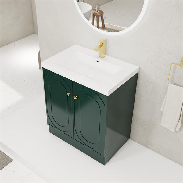 English Elm 30" Modern Freestanding Bathroom Vanity with Resin Sink, Soft-Close Doors, Adjustable Shelf, Durable Plywood Finish Dark Green W999S00272