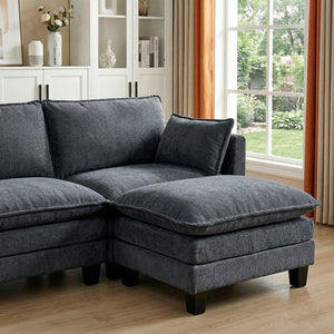 English Elm Modern Chenille Three Seat Sofa with Ottoman Usb Charging Ports and Storage Pockets Blue W2519S00004