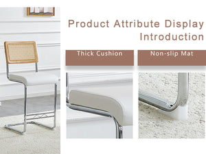 English Elm Natural Rattan Backrest Counter Stools Set of Two with Velvet Seat and Chrome Legs W2920P395620