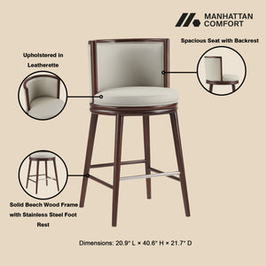 English Elm Evalyn Stone Leatherette Barstool — Stone Gray Upholstered Seat, Beech Wood Legs, Commercial Quality B365P398041